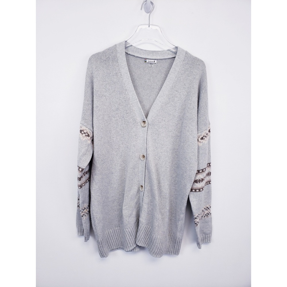 Smartwool Cozy Loge Boyfriend Cardigan Sweater Long Gray Fair Isle Womens Large